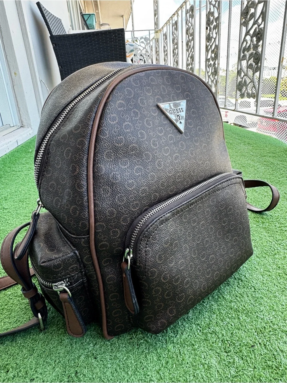 GUESS Brown Logo-Print Women’s Backpack